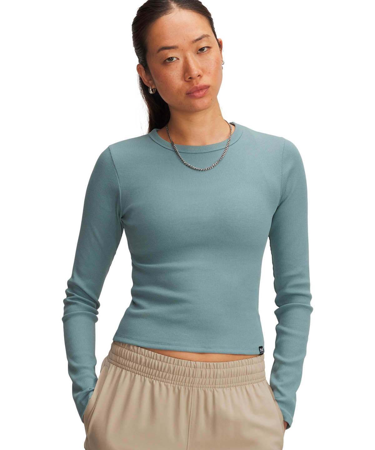 Polera manga larga Lifestyle para mujer Rival Rib verde Under Armour