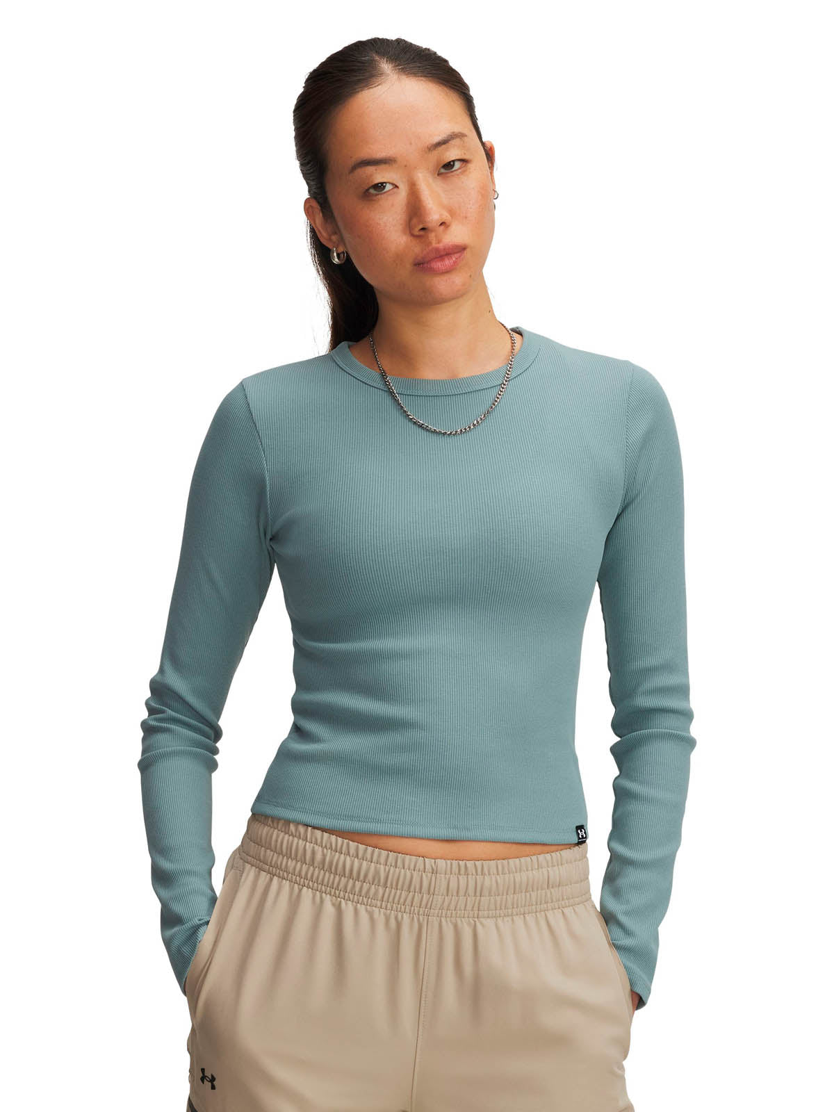 Polera manga larga Lifestyle para mujer Rival Rib verde Under Armour
