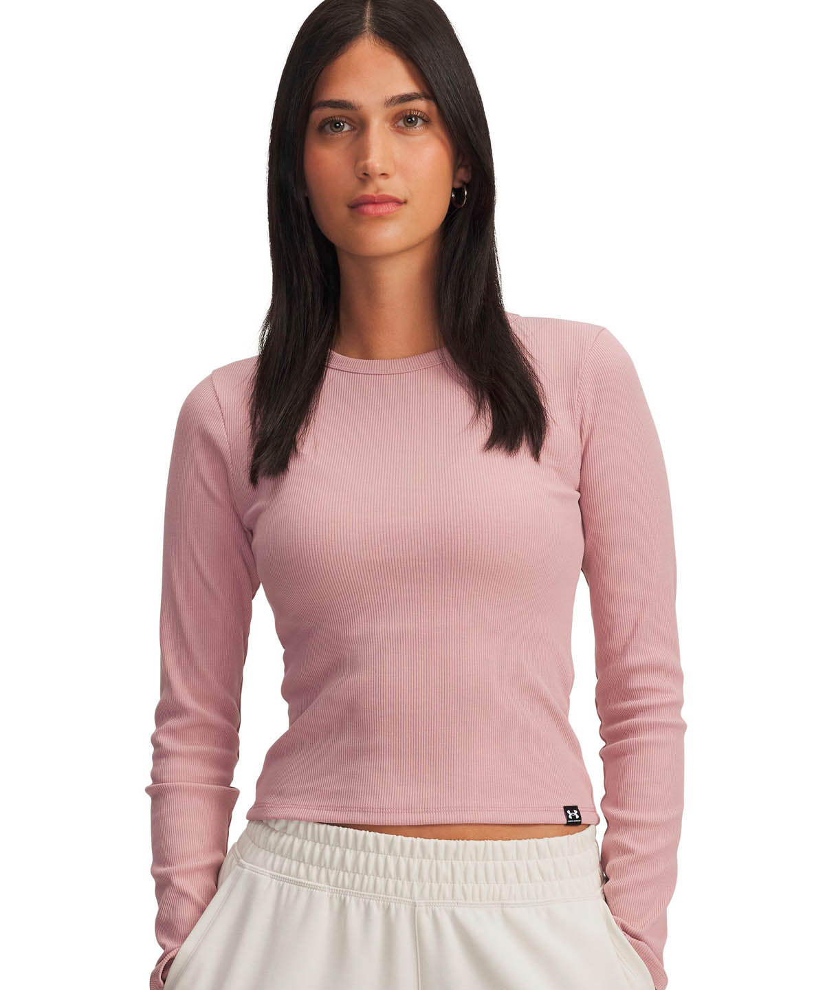 Polera manga larga Lifestyle para mujer Rival Rib rosado Under Armour