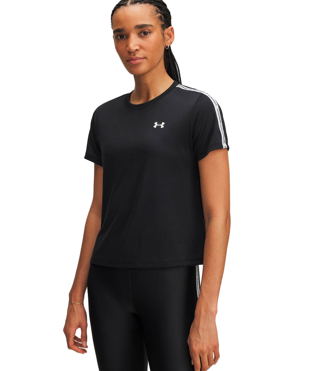 Polera manga corta de entrenamiento para mujer Tech Wordmark Tape negro Under Armour