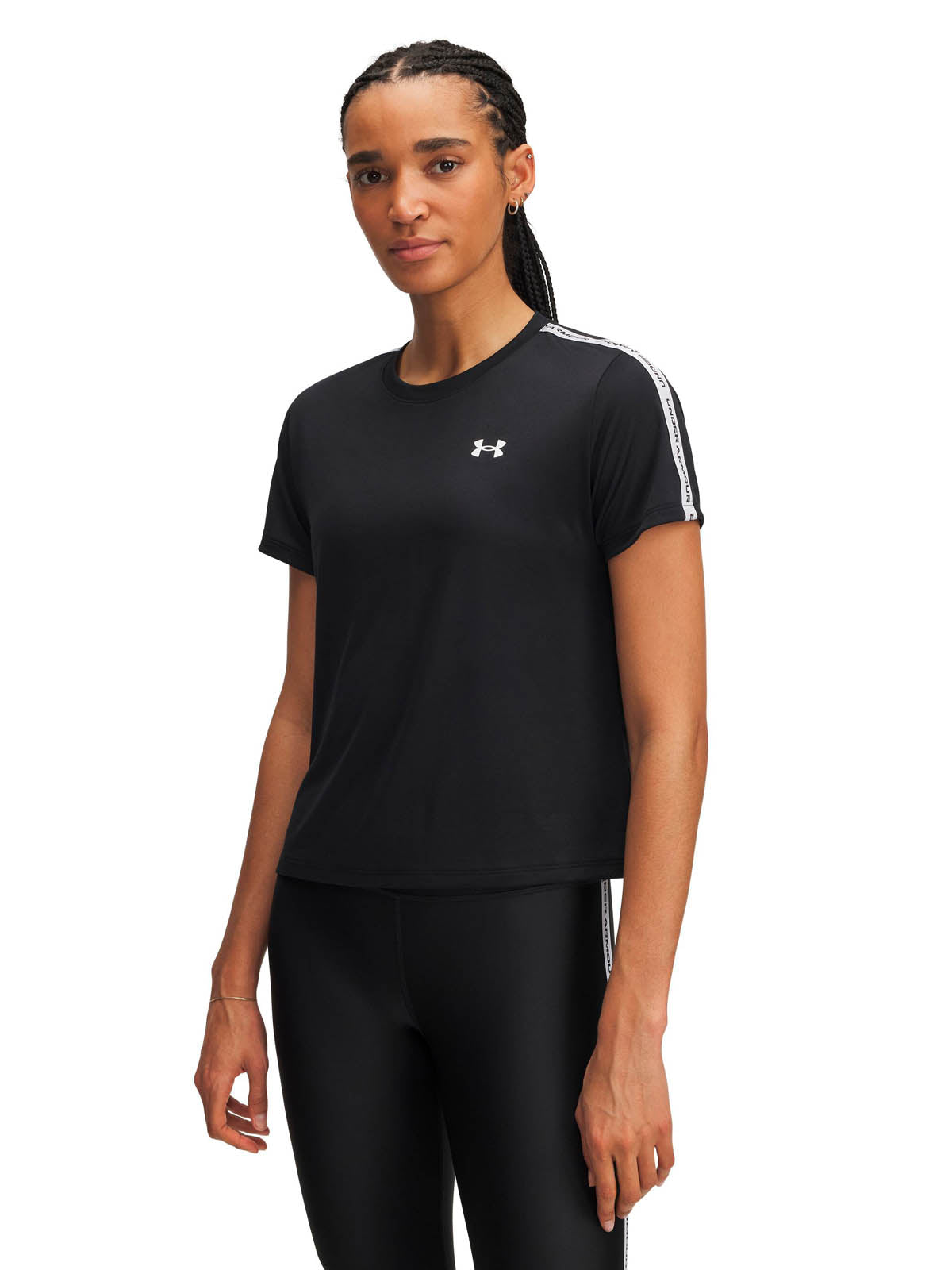 Polera manga corta de entrenamiento para mujer Tech Wordmark Tape negro Under Armour