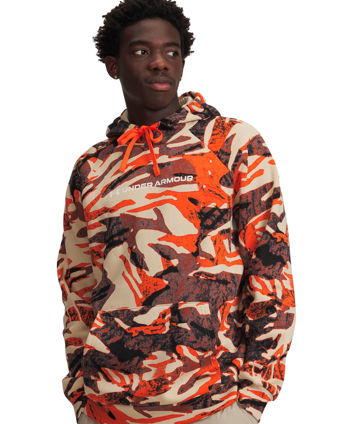 Poleron Lifestyle para hombre Rival Fleece Printed naranjo Under Armour