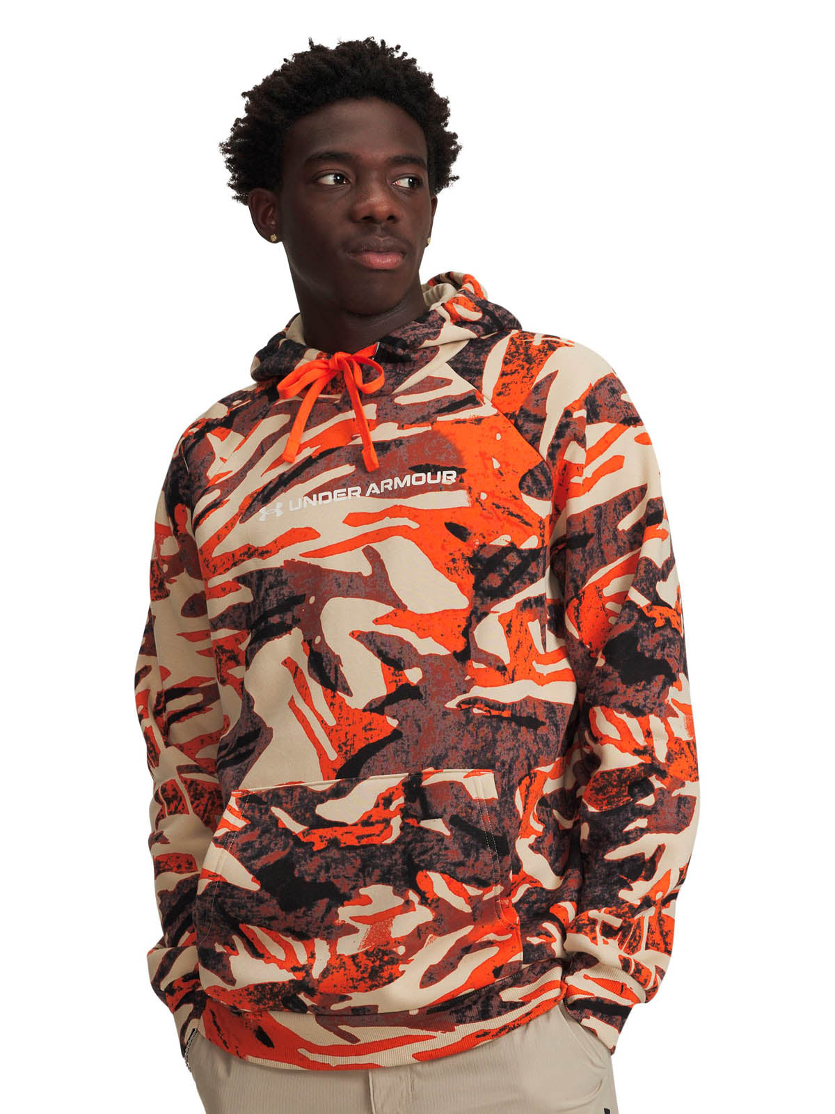 Poleron Lifestyle para hombre Rival Fleece Printed naranjo Under Armour