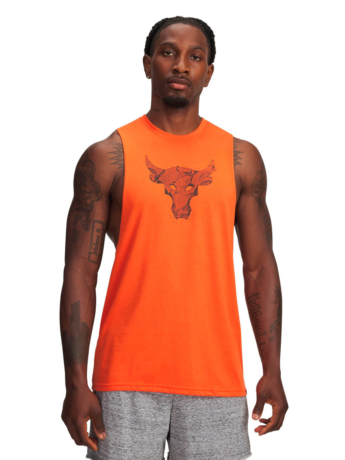Polera sin manga de entrenamiento para hombre Project Rock naranja Under Armour