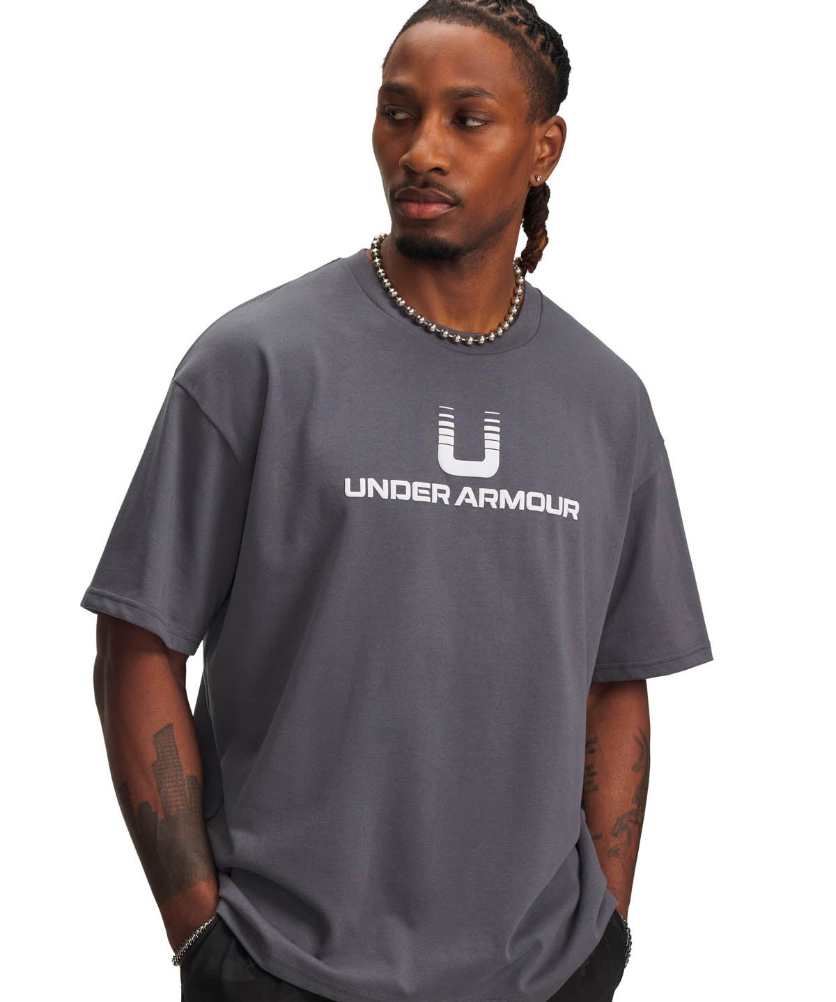 Polera manga corta Lifestyle para hombre Logo Heavyweight gris Under Armour