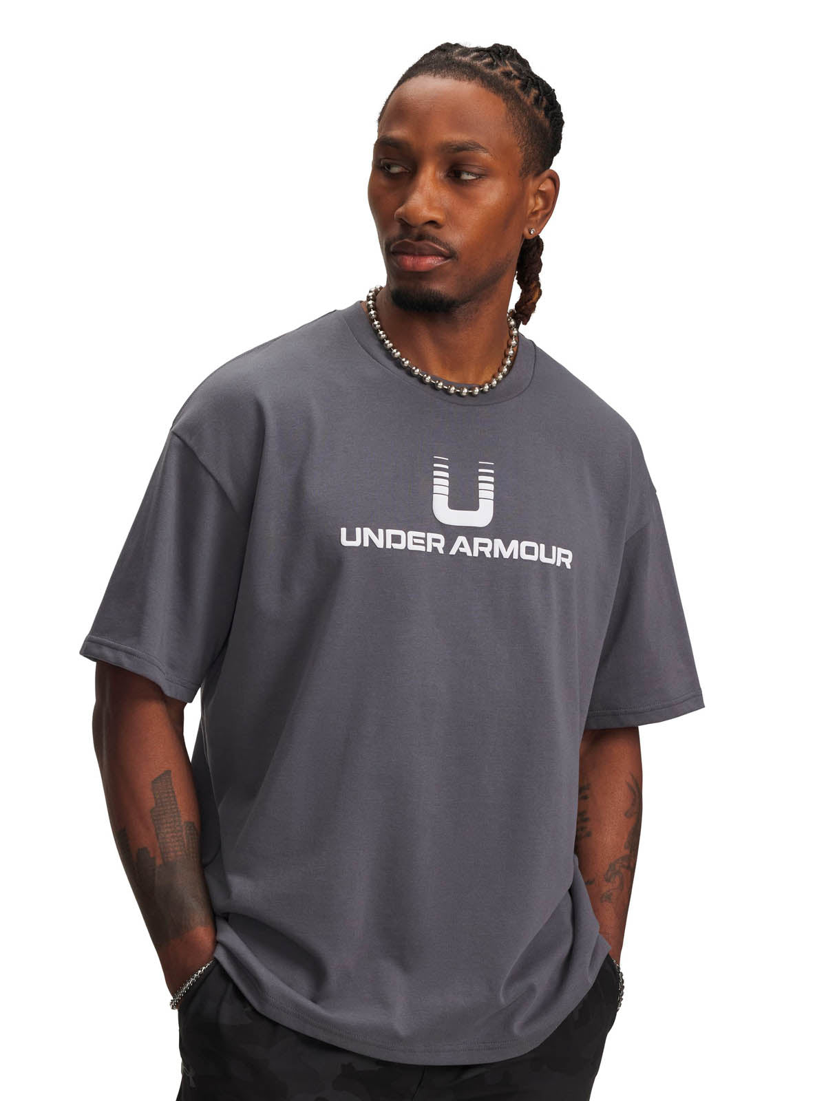 Polera manga corta Lifestyle para hombre Logo Heavyweight gris Under Armour
