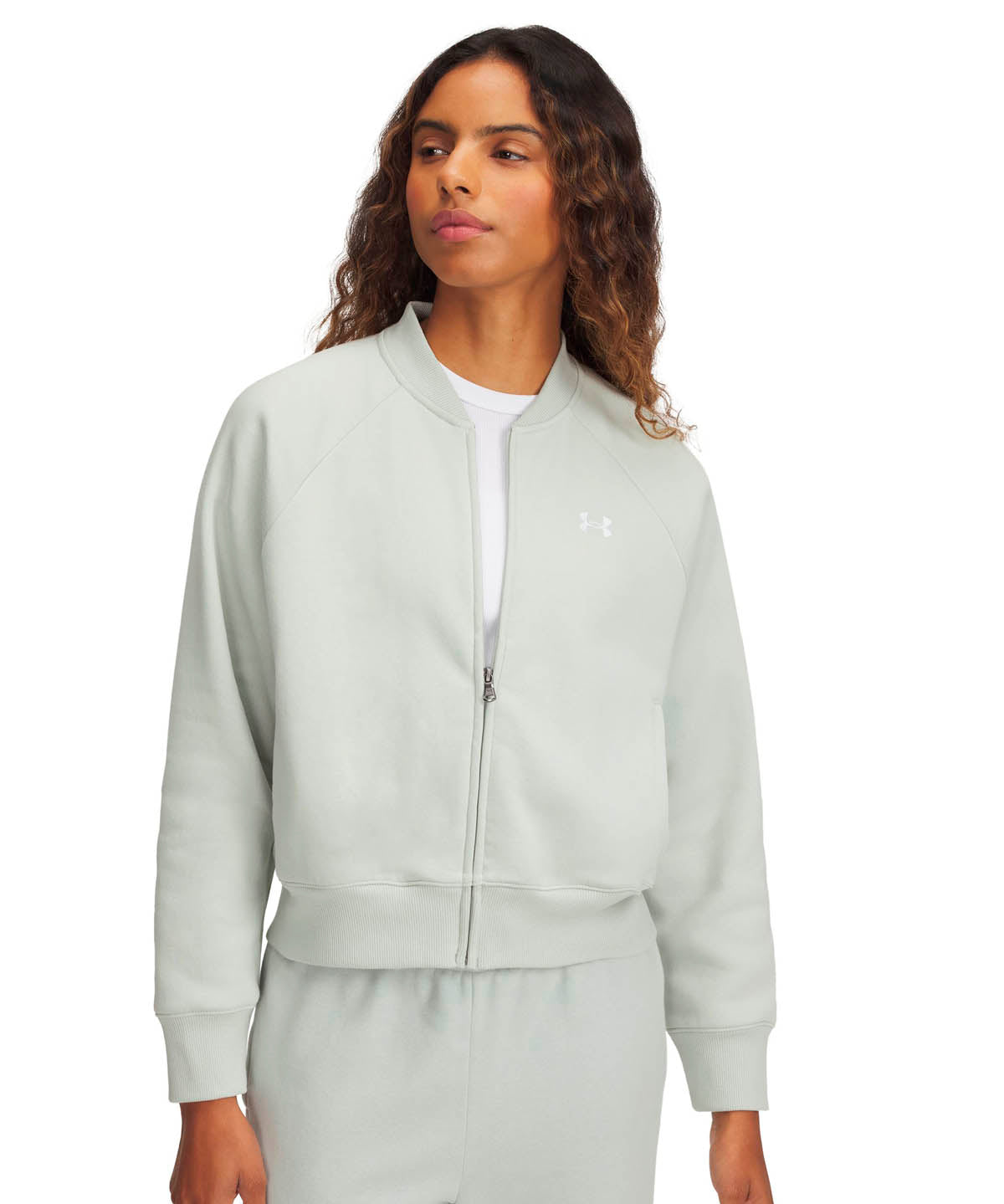 Chaqueta UA Rival Fleece Bomber verde para mujer