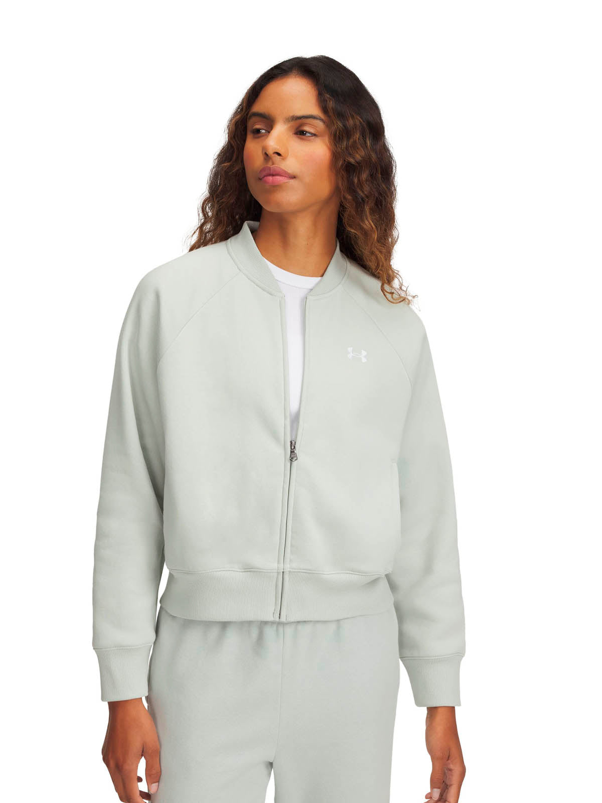 Chaqueta UA Rival Fleece Bomber verde para mujer