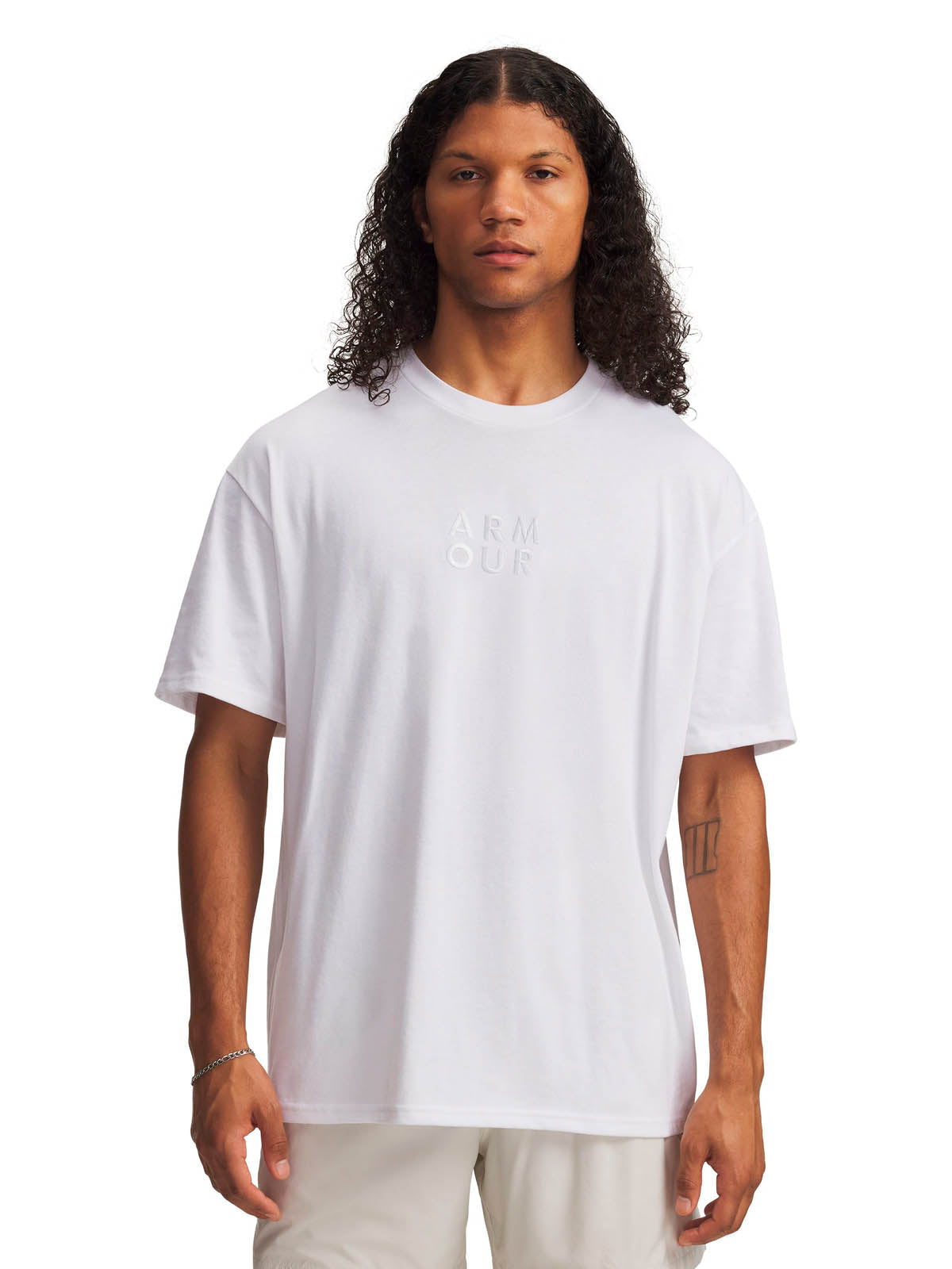Polera manga corta Lifestyle para hombre Armour Wordmark Heavyweight blanco Under Armour