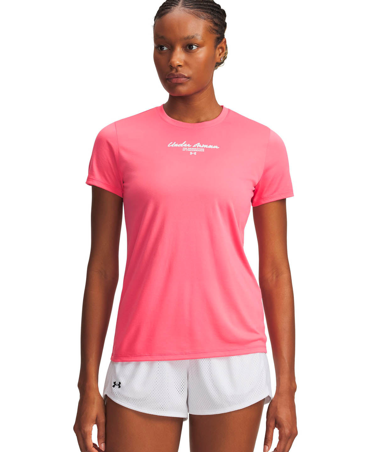 Polera manga corta de entrenamiento para mujer Tech Script Graphic rosado Under Armour