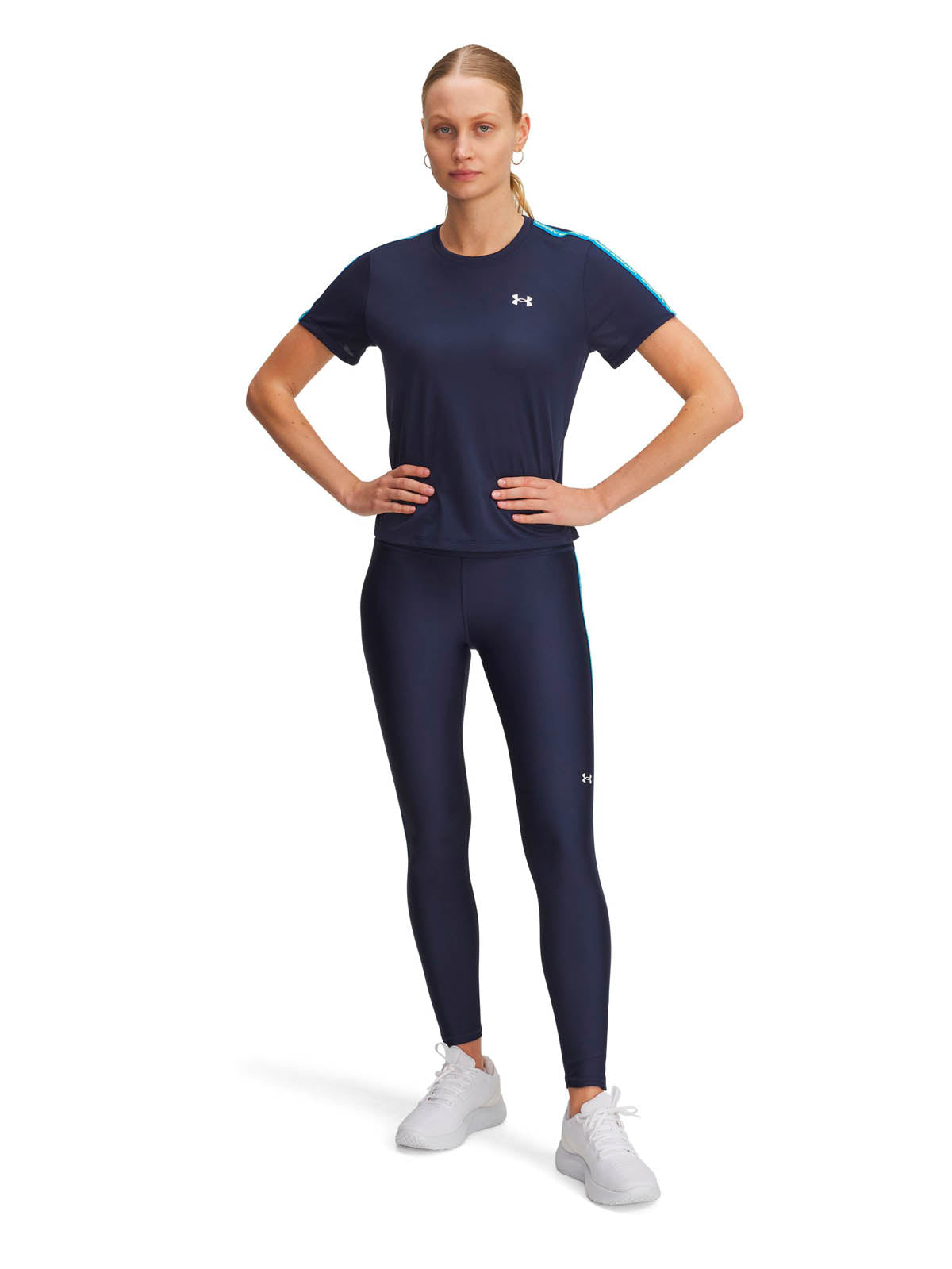 Calza de entrenamiento para mujer Tech Wordmark Tape azul Under Armour