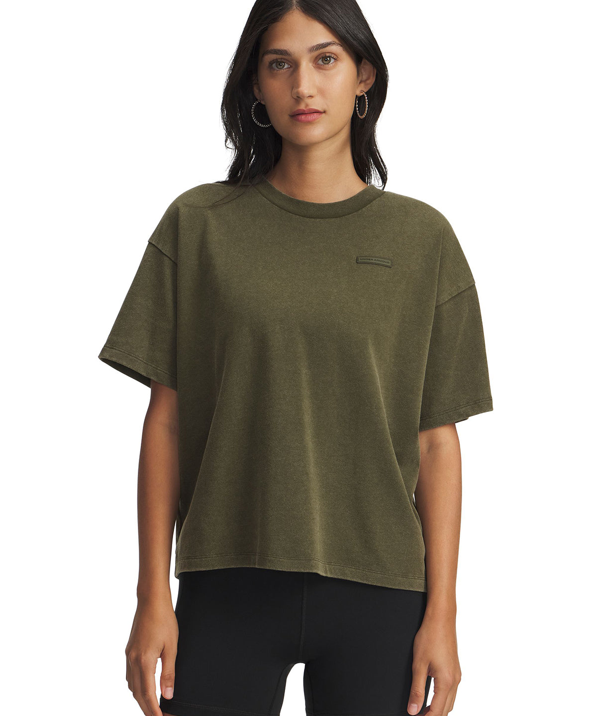 Polera manga corta Lifestyle para mujer UA Boxy Wash Heavyweight verde Under Armour