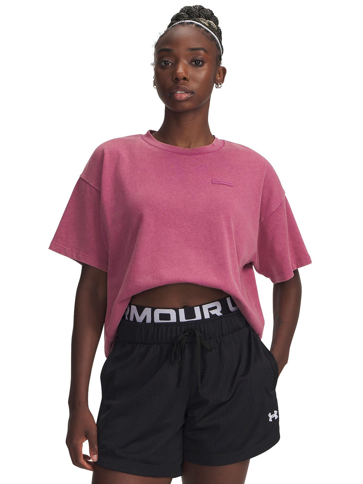 Polera manga corta Lifestyle para mujer UA Boxy Wash Heavyweight rojo Under Armour