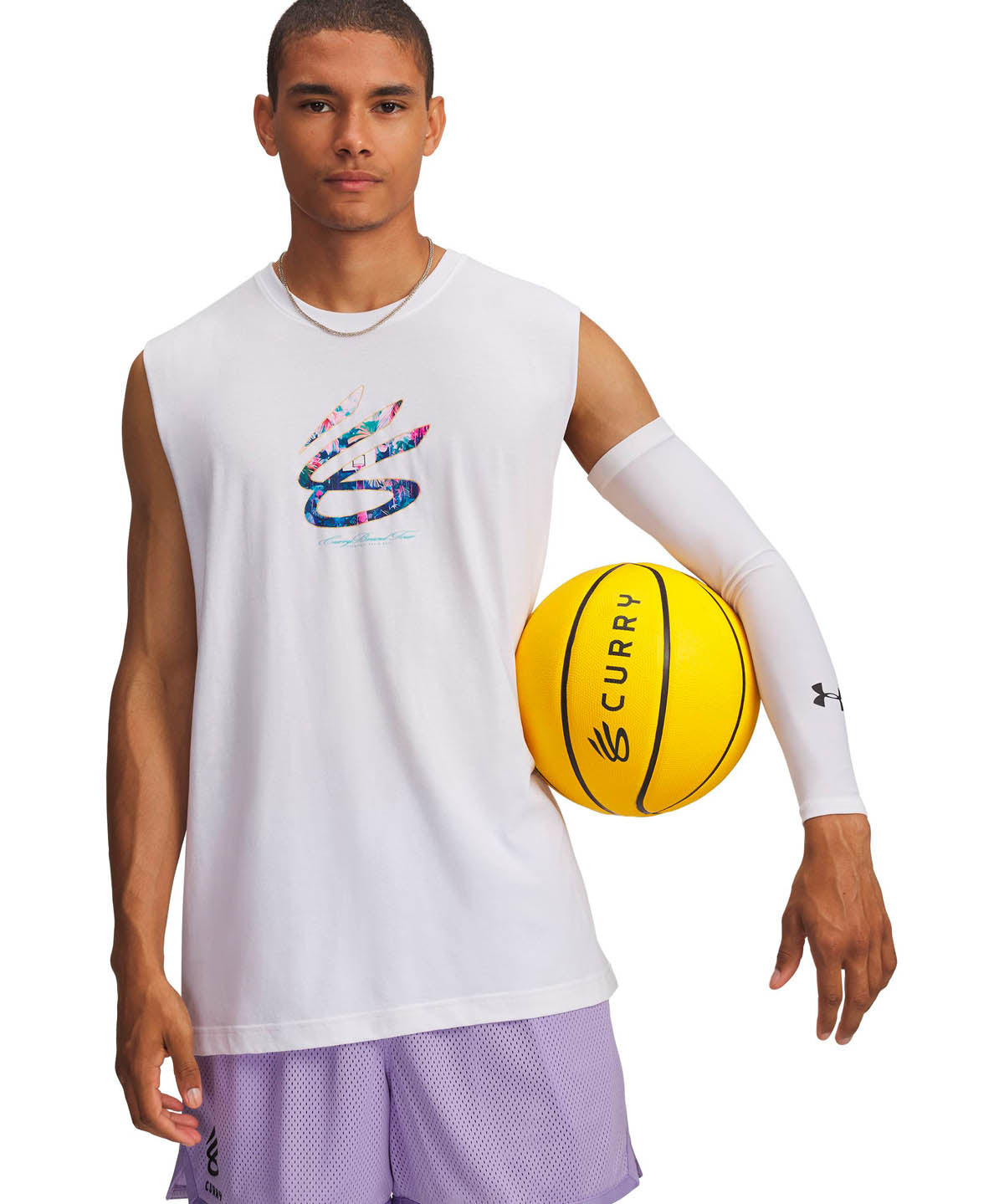 Polera sin manga Basketball para Hombre Curry tour Blanco Under Armour