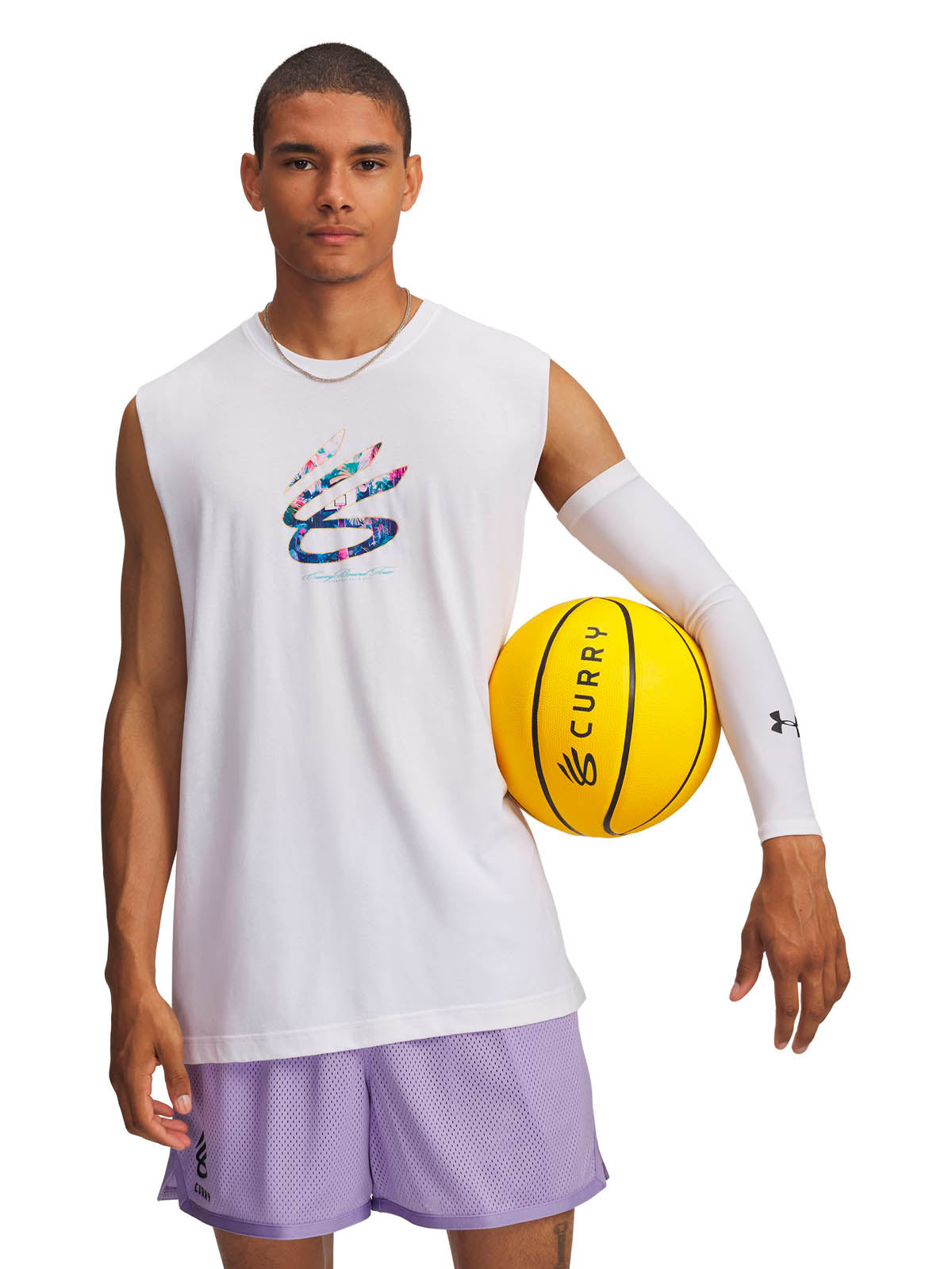 Polera sin manga Basketball para Hombre Curry tour Blanco Under Armour